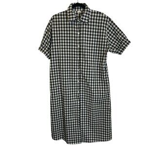 Linen Blend Black White Gingham Shirt Dress Sz S Midi Short Sleeve Sustainable